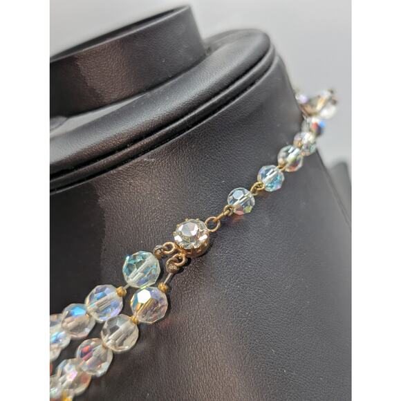 Vintage Double Strand Aurora Borealis Crystal Gold Bead 13"-15" Choker Necklace - Picture 4 of 8